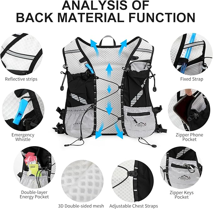 Running Hydration Vest Backpack, Lightweight Water Backpack with 1.6L Water Bladder Daypack for Women Men,Adjustable Running Vest Pack for Trail Running Hiking Cycling Race Marathon