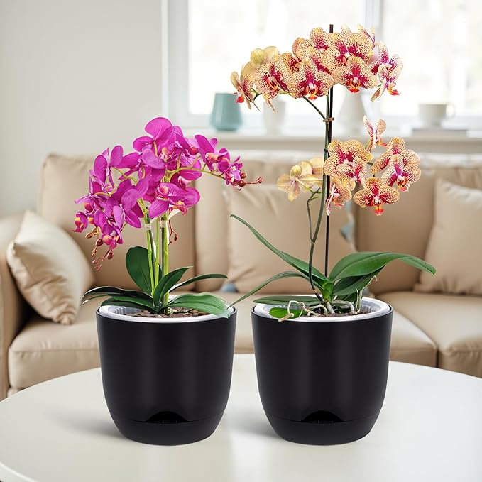 QCQHDU 2 Pack 7.2 Inch Orchid Pots with Holes for Repotting, Double-Layer and Self Watering Orchid Pot with Good Air Circulation