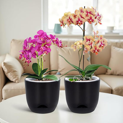 QCQHDU 2 Pack 7.2 Inch Orchid Pots with Holes for Repotting, Double-Layer and Self Watering Orchid Pot with Good Air Circulation