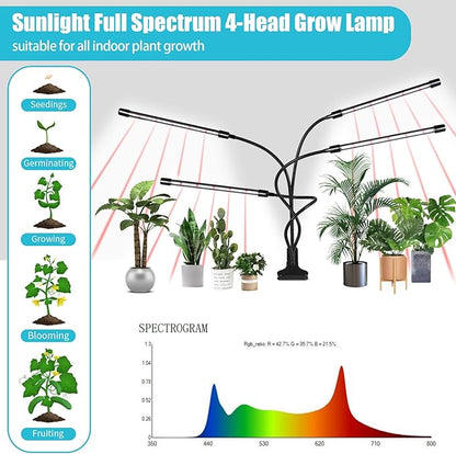 Black Clip Grow Lights for Indoor Plants, 168 Full Spectrum LEDs Clip Plant Growing Lamps with Flexible Gooseneck and 4/8/12/18H Timer, 3 Spectral Modes, 10 Dimmable Levels (4 Head 1 Pack)