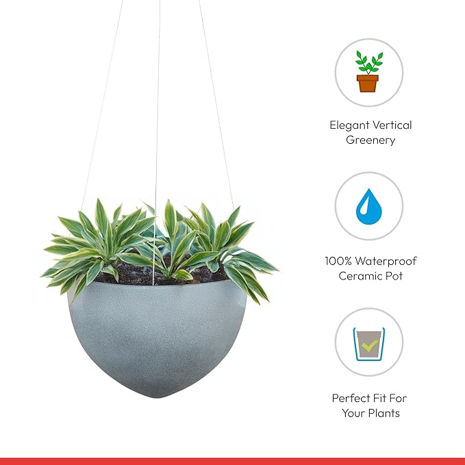 SCHEURICH Alaska Ceramic Hanging Pot – 7.1" Indoor Planter with Metal Chains - Waterproof & UV-Resistant - Stylish Modern Hanging Basket for Plants, Ferns & Succulents - Made in Germany - 0.4 gl