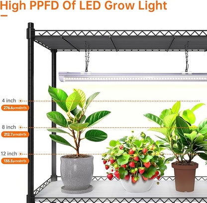 Bstrip Plant Shelf with Grow Lights, 5-Tier Plant Stand with T8 24W Grow Light for Indoor Plants with Wheel, 5000K Full Spectrum LED Plant Light with Timer for Seedling, Seed Starting, 29.5x13.8x59IN