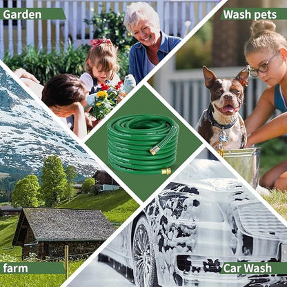 25FT 5/8 Heavy Duty Rubber Garden Hose - 200psi Working, 1000psi Burst - Hot/Cold Water - Five-Layered Braiding for Durability - Versatile for Gardening, Agriculture, Construction(Green)
