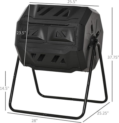 Outsunny Tumbling Compost Bin Outdoor 360° Dual Chamber Rotating Composter 43 Gallon, Black