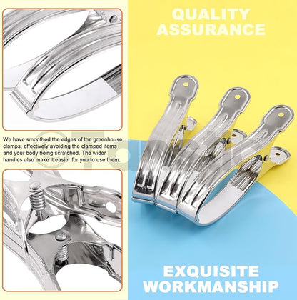 Tanstic 10pcs 6.3 Inch Stainless Steel Greenhouse Clamps Heavy Duty Garden Clips with Strong Grip and Large Open Mouth for Netting Holding