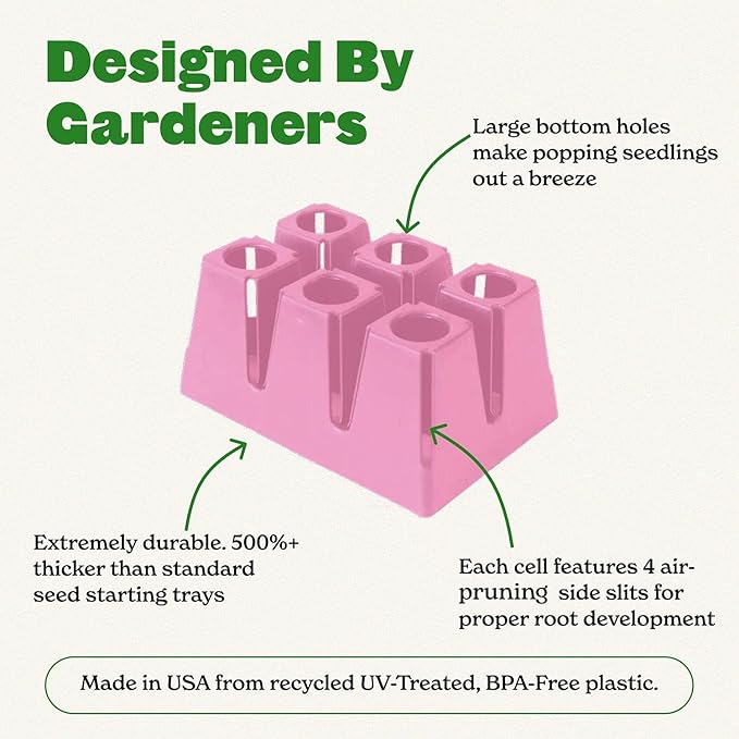 Epic Gardening Reusable Seed Starter Tray - Easy Watering Seed Starting Trays - Gardener Friendly Plant Trays for Seedlings | UV-Treated & BPA-Free -6-Cell Seed Starting Trays - 6 Trays/Pink