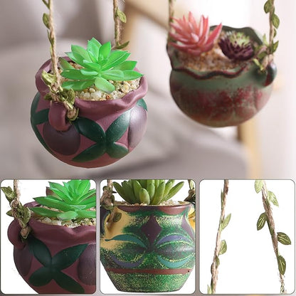 4 Piece Boho Ceramic Hanging Planters with Drainage Holes – Adorable Indoor Outdoor Succulent Flower Pots, Unique Home Décor, Charming Small Planters for Plants