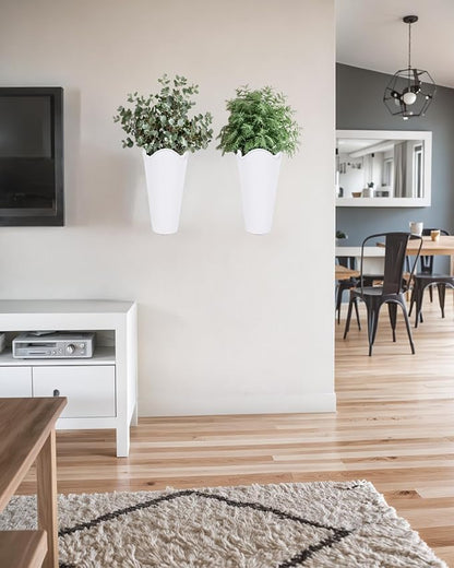 vensovo 12 Inches Galvanized Wall Planters - 2 Packs Metal Tin Vases for Flowers Indoors, Farmhouse Hanging Planter Tall Flower Holder for Country Decor Outdoors, White