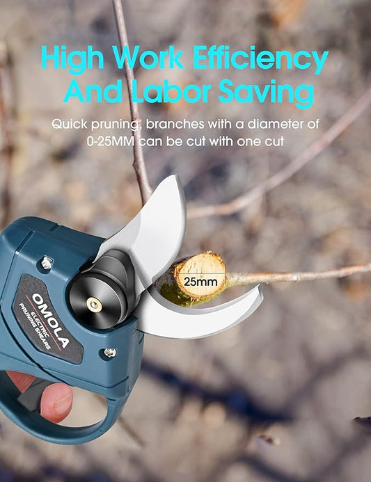 OMOLA Electric Pruning Shears,with 2 PCS Rechargeable 21V 2Ah 2000mA Lithium Battery Powered and 2 Blades，1Inch/25mm Cutting Diameter,6-8 Working Hours…