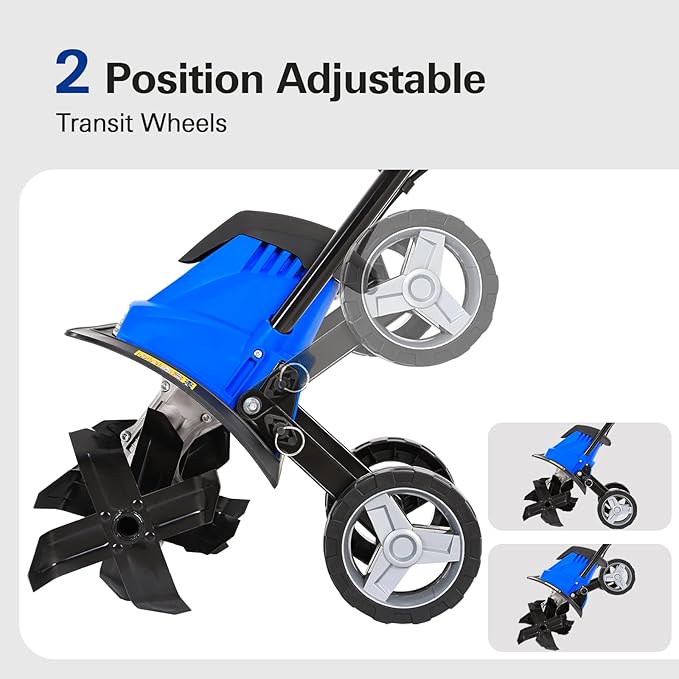 BILT HARD Electric Tiller Cultivator 14 inch, 10 Amp 4 Steel Tines Corded Tiller for Gardening with Foldable Handle, Portable Garden Rototiller with Adjustable Wheels