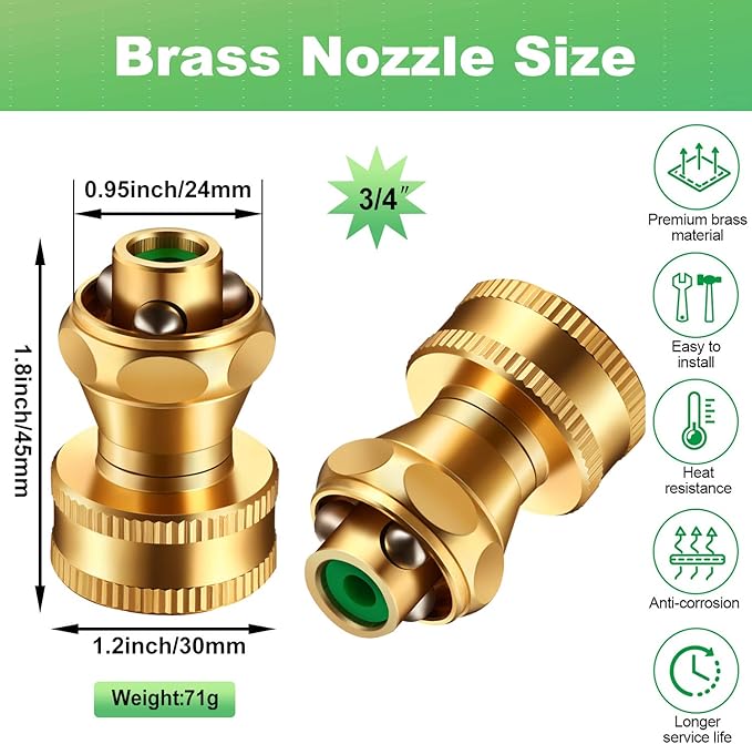 3 Pack Brass Nozzle Power Brass Hose Nozzle, Adjustable Twist Sprayer for Garden