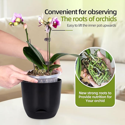 QCQHDU 2 Pack 7.2 Inch Orchid Pots with Holes for Repotting, Double-Layer and Self Watering Orchid Pot with Good Air Circulation