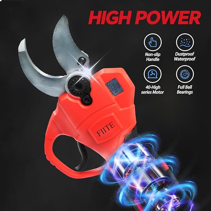 Electric Pruning Shears, Upgraded 40mm 1.6'' Cutting Diameter Portable Cordless Pruning Shears with LCD Display Garden Shears & 2 * 5.0Ah Rechargeable Batteries and Toolkit for Garden Tree Branch