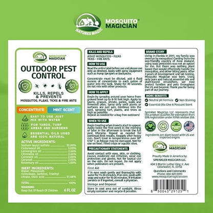 Mosquito Magician Ready to Use Hose Sprayer - Holds 32 Fl Oz of Liquid - Refillable - Kills Mosquitoes, Fleas, and Fire Ants - for Yards, Lawns, Patios - with Essential Oils - Mint