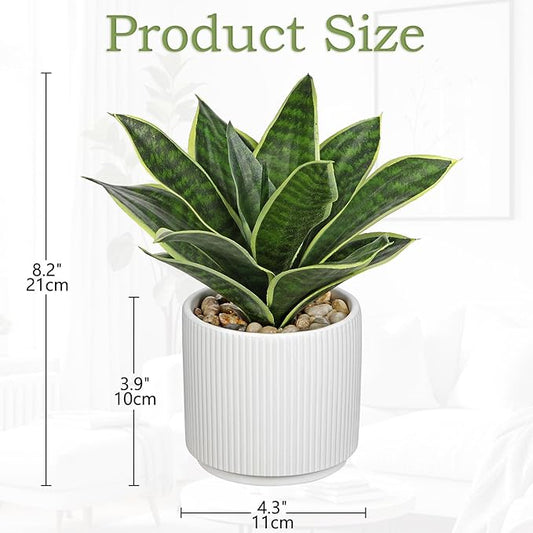 Artificial Agave Succulent Plants Faux Snake Plant Fake Succulent Agave Plants Potted in White Pot Succulent Aloe Plant for Desk Modern Office Living Room Table Shelf Home Indoor Outdoor Decor