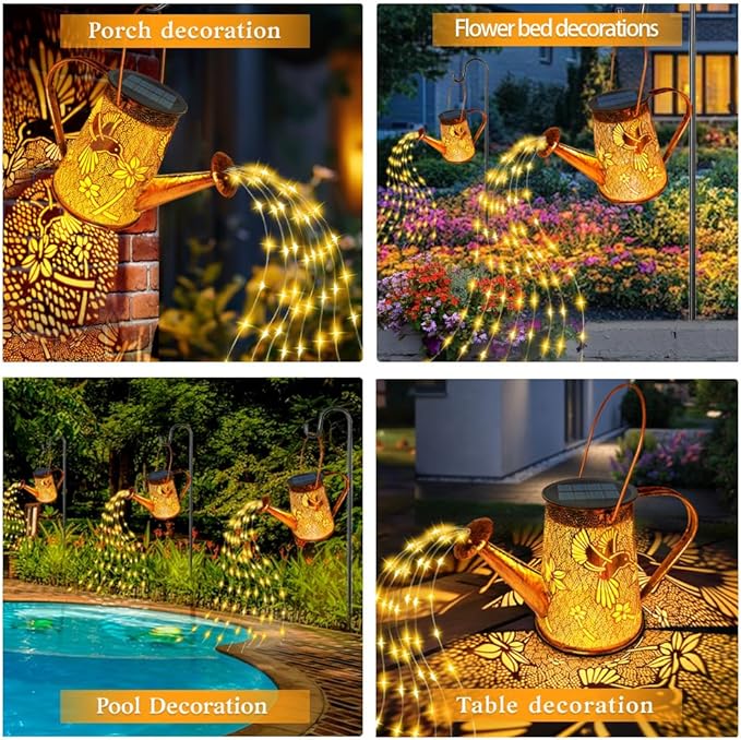2 Pack Solar Watering Can Lights, Hummingbird Gifts for Christmas Women Mom Grandma Birthday, Waterproof Outdoor Garden Decor Large Hanging Solar Lanterns Garden Lights for Patio Yard Flowerbed