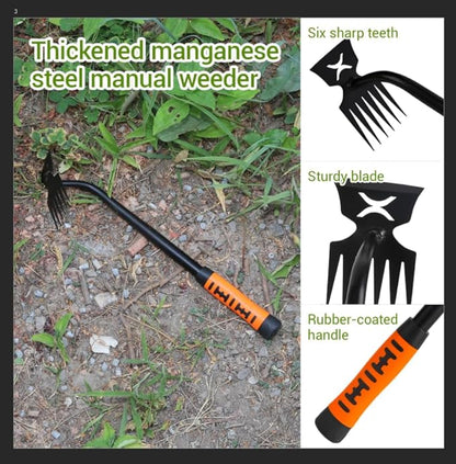 Weed Puller Tool-3-Piece Weed Pulling Tools, Manganese Steel 6-Teeth Multi-Purpose Gardening Manual Weeding Tools for Yard and Garden（HT3077G）