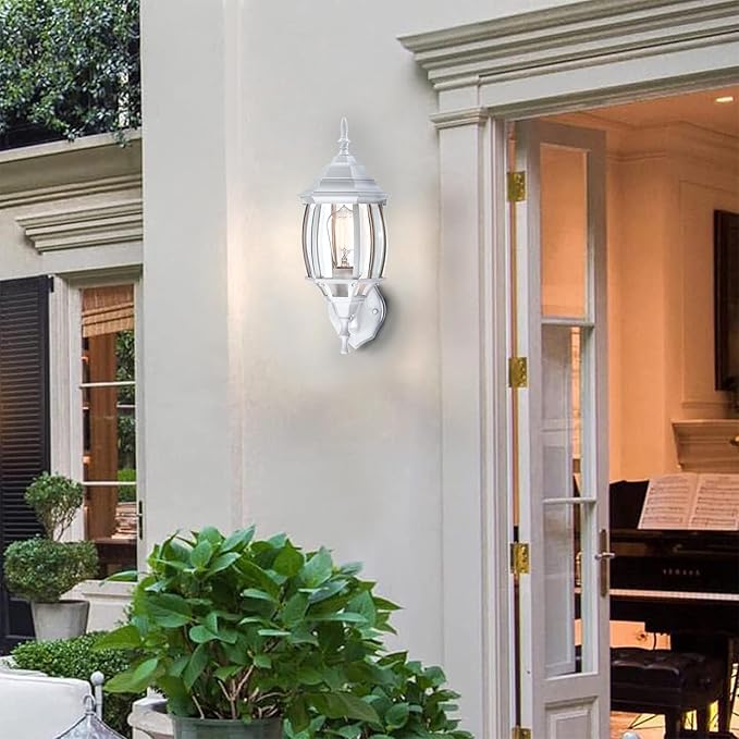 16.8 Inch White Outdoor Wall Light, Outside Porch Sconce White Outdoor Light Fixture for House Front Door Wall Lantern with Vintage Design, Garage Balcony, E26