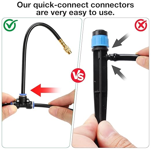 Mixc 50Ft 1/4" Drip Irrigation System,Garden Irrigation Kit with 12pcs 360° Adjustable Copper Nozzles,Automatic Watering System for Outdoor,Raised Bed,Potted Plant,Greenhouse Accessories for Yard