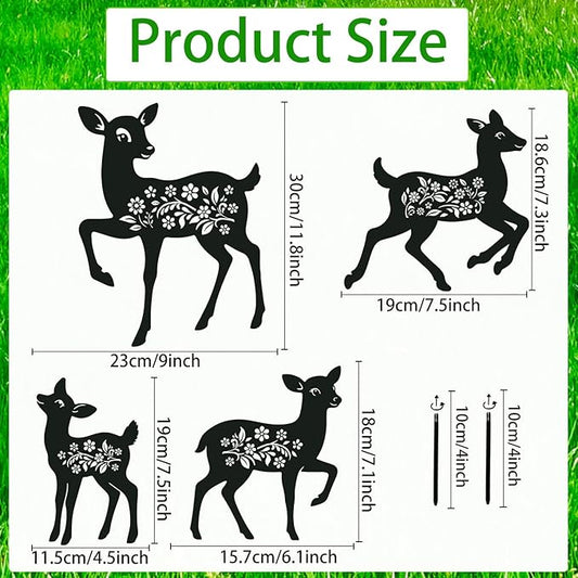Deer Metal Garden Stakes Yard Decor, 3PCS Deer Black Silhouette Outdoor Garden Decor for Yard Art, Patio, Outside, Lawn Ornaments