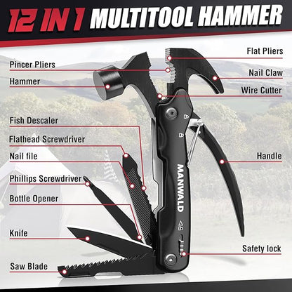 12 in 1 Multitool Hammer, Gifts for Dad, Christmas Stocking Stuffers for Men Adults, Camping Accessories Survival Gear, Cool Gadgets Gifts for Men, Husband, Boyfriends, Birthday Gifts for Him