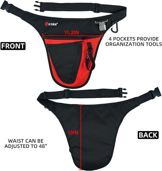 KUNN Garden Tool Belt,Durable Adjustable Tool Belt Waist Pouch with 4 Pocket for Women Men Gardeners Florist Red