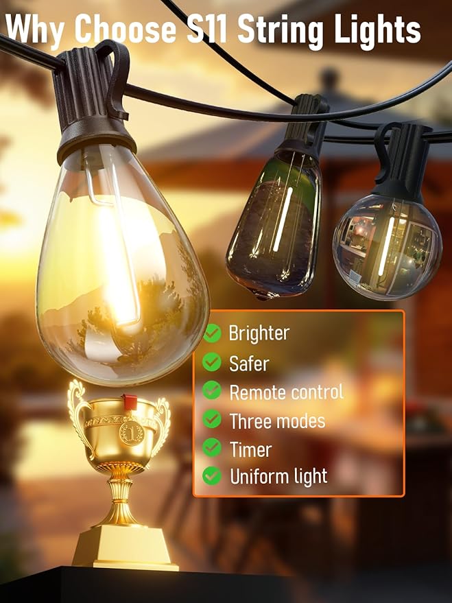 luckystyle 70FT LED Outdoor String Lights with Remote, 24+ 1 Shatterproof Bulbs Waterproof and Dimmable Patio Lights for Porch, Garden, Backyard, Deck, Balcony, 2700K Hanging Lighting