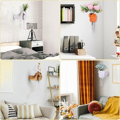 Wall Mounted Hands Vase - White Hand Sculpture, Hanging Wall Vase for Unique Decoration in Living Rooms, Entrance and Room