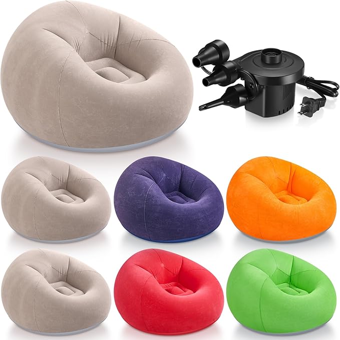 Realspring 6 Pcs Bean Bag Chairs for Adults Inflatable Chairs with Electric Air Pump,Blow up Couch Folding Portable Inflatable Couch Lazy Sofa for Reading Living Room Camping (Colorful)