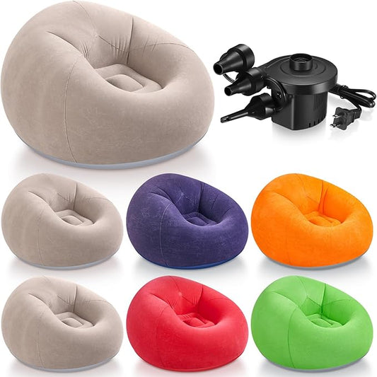 Realspring 6 Pcs Bean Bag Chairs for Adults Inflatable Chairs with Electric Air Pump,Blow up Couch Folding Portable Inflatable Couch Lazy Sofa for Reading Living Room Camping (Colorful)