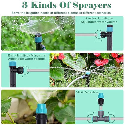 230FT Drip Irrigation System, Quick-Connect Automatic Garden Watering Misting System, with 1/2 inch and 1/4 inch Distribution Tubing, Drip Irrigation Kit for Lawn, Greenhouse, Patio