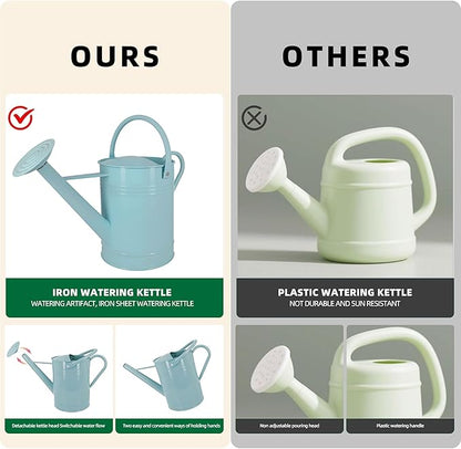 2 Gallon Metal Watering Can for Outdoor Indoor Garden Plants, Galvanized Watering Can with Removable Spout, Garden Watering Pot for Flowers, Plants & Lawns (Light Blue)