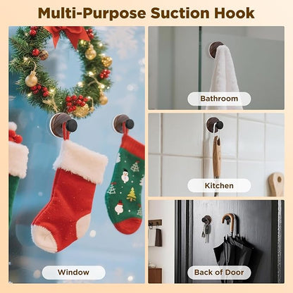 OUTXE Wreath Hanger for Front Door, Heavy Duty Suction Cup Reef Hook for Glass Window/Over Door/Outdoor, Christmas/Thanksgiving/Halloween/July 4th/Easter/Valentine/Fall/Summer/Spring (Walnut, 4-Pack)