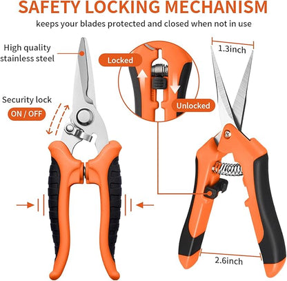 3 Pack Garden Pruning Shears, Stainless Steel Shears, Gardening Shears Scissors Pruning Shears for Gardening Tools (3PCS Orange and Black)