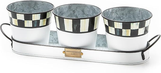 MACKENZIE-CHILDS Galvanized Herb Pots with Tray, Metal Herb Planters, Set of 3, Spectator