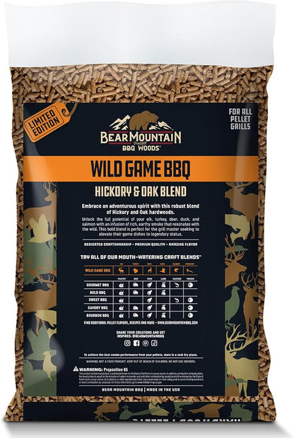 Bear Mountain Wild Game BBQ, Hickory and Oak Blend Smoker Pellets, 20 Pounds