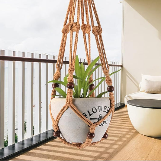 3-Pack Macrame Plant Hanger Indoor - Hanging Planter Basket for Indoor Outdoor - Decorative Boho Plant Holders Set with Beads - Ceiling Flower Pot Holder with 6 Hooks - 35"/30"/24" Brown