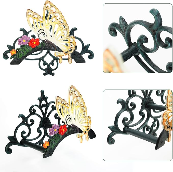Sungmor Cast Iron Garden Hose Holder, Heavy Duty Wall Mounted Hose Hanger, Decorative Butterfly Water pipe Organizer, Hose Reel Rack for Outside, Garden Yard Decor