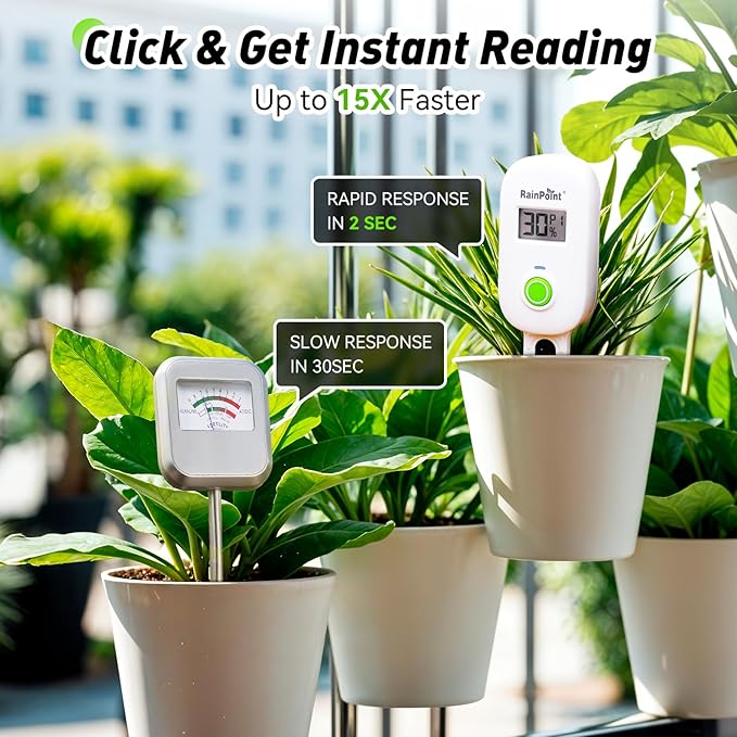 RAINPOINT Smart Digital Wireless Plant Moisture Meter Houseplants Indoor WiFi Hub Kit with Low/High Moisture Alert,Real-time Monitor Hygrometer Sensor Outdoor Gardening Push Notification&Email