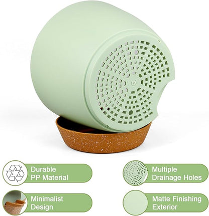 12 inch Large Self Watering Pots, Flower Plant Pots with Drainage Holes for Indoor Outdoor Garden Plants, Plastic Planters with Removable Deep Reservoir, Green with Brown