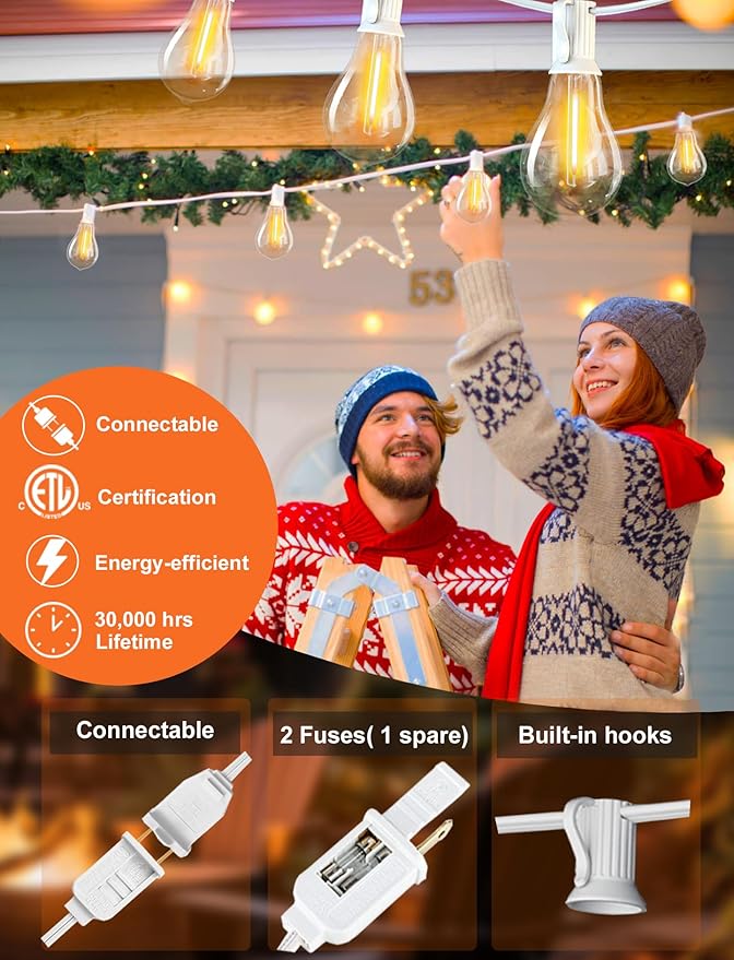 DAMAING Outdoor String Lights 300FT(3x100FT) Waterproof Patio Lights with 156 Shatterproof Dimmable LED Edison Bulbs,Connectable Outdoor Lights for Backyard Party Wedding Outside, 2200K White Cord