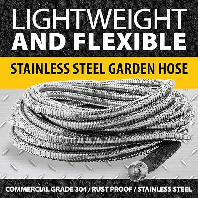 Bionic Steel 75 Ft Garden Hose with Nozzle, Premium 304 Stainless Steel Metal Water Hose 75Ft, Flexible, Rust Proof, Lightweight, Heavy Duty, Crush Resistant Fittings, Easy Coil, 500 PSI, 2025 Model