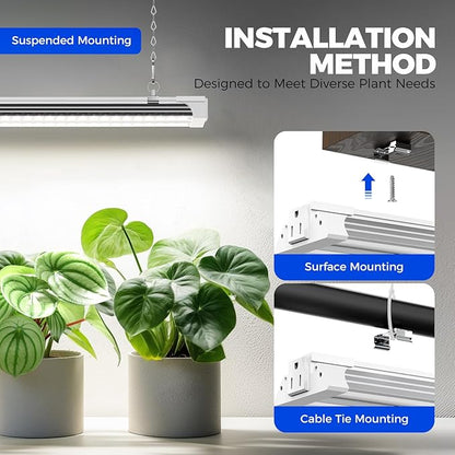 Barrina TX72 4FT Grow Lights for Seed Starting, 288W (4 x 72W, 2000W Equivalent), High PPFD, 5000K Daylight Full Spectrum, Mechanical Timer, Hanging Grow Lights with On/Off Switch Linkable, 4 Packs