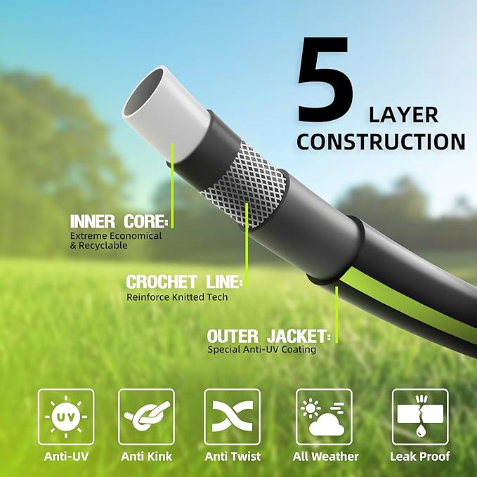 Worth Leader Short Garden Hose 5/8 in. x 4 ft. -No Kink, Flexible, Leakproof, Both Female Fittings -Heavy Duty Durable PVC Lightweight Water Pipe with Brass Aluminum Ends for Household & Yard Use