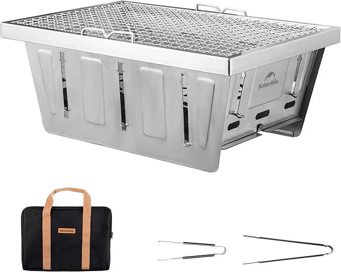 Naturehike Camping Charcoal Grill for IGT Table, Folding Barbecue Grill with Tongs & Carry Bag, Portable BBQ Grill for Outdoor Car Camping Cooking Tailgating
