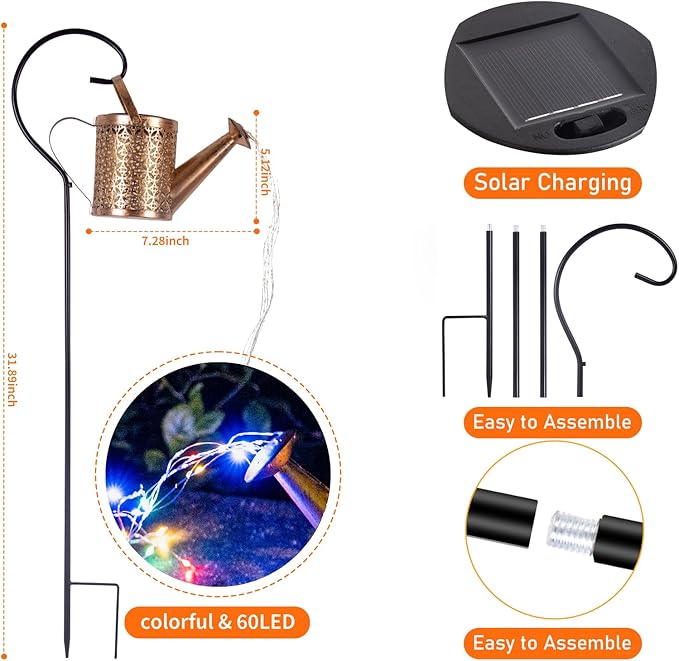 Solar Watering Can Light, Solar Yard Decorations Outdoor, Garden Decor Lights, IP65 Waterproof Hanging Lantern Lights, Flower Bed Decor, Gifts for Grandma, Women, Mom
