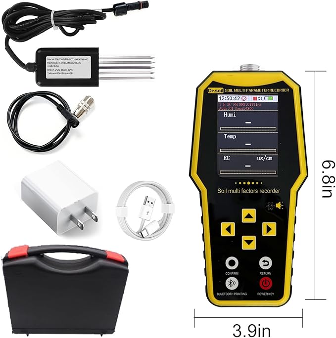 7 in 1 Soil Tester, Nitrogen Phosphorus Potassium NPK Tester, Handheld Soil PH Meter Kit, Temperature, Conductivity, Moisture, EC Meter for Petrochemical, Agriculture - Yellow