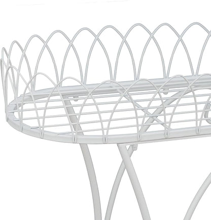 White Oval Plant Stand with Lattice Base, French Entryway Decor for Plants, Elegant Floor Flower Pot Holder Garden Decoration