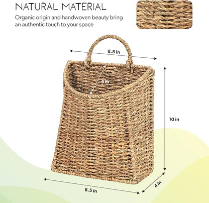 Woven Hanging Seagrass Baskets, Hanging Wall Wicker Basket, Handmade Organizer Baskets, Hanging Flower Basket for Shelves, Walls, Doors, Balconies, Front of House, Garden,...(Seagrass)