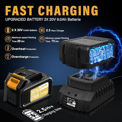 Leaf Blower, 20V Leaf Blower Cordless with 2 X 6.0Ah Batteries and Charger Included, 540CFM 170MPH & 6 Speed Mode, Handheld Electric Leaf Blower for Lawn Care, Yard, Garden and Dust